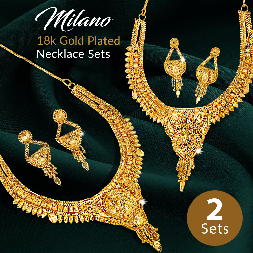 Buy Set of 2 Pieces Milano 18K Gold Plated Necklace with Earrings Set - MJ101/MJ102 Gold Online ...