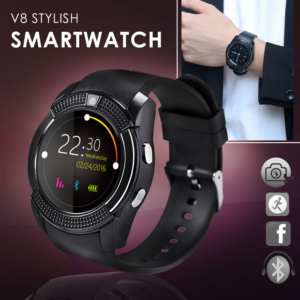 v8 smart watch black